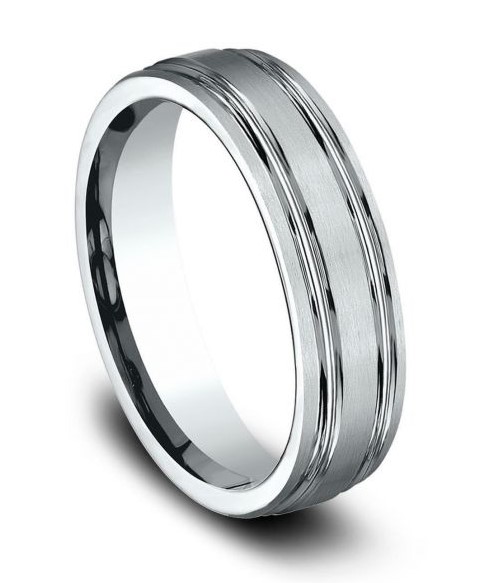 White Gold 6mm Comfort Fit Two Center Cut Band