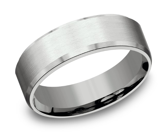 White Gold 7mm Comfort Fit Bevel Edge Band