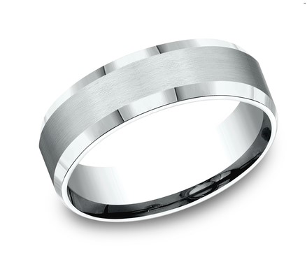 White Gold 7mm Comfort Fit Bevel Edge Band