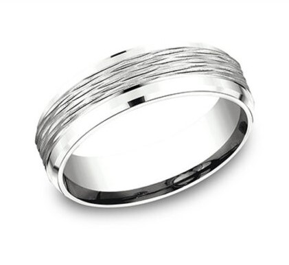 White Gold 7mm Comfort Fit Micro Bark Design Band