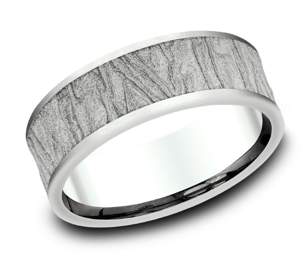 [CF84763514KW] 14Kt White Gold 7mm Comfort Fit Flow Design Band Sz10