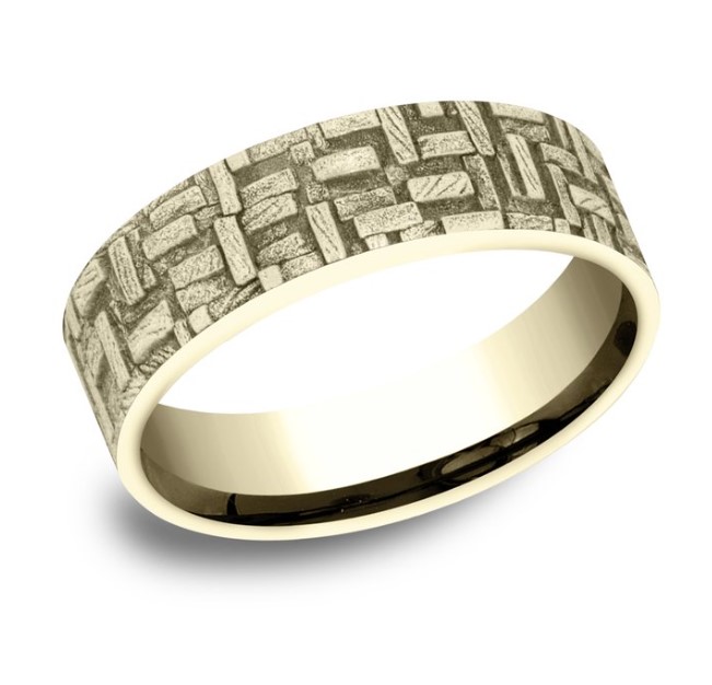 14Kt Yellow Gold 7mm Comfort Fit Tetris Design Band Sz10