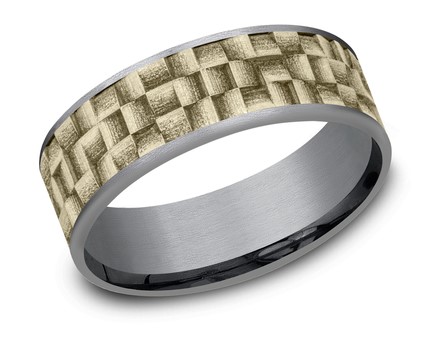 Tantalum And 14Kt Yellow Gold 7.5mm Comfort Fit Weaved Design Band Sz10