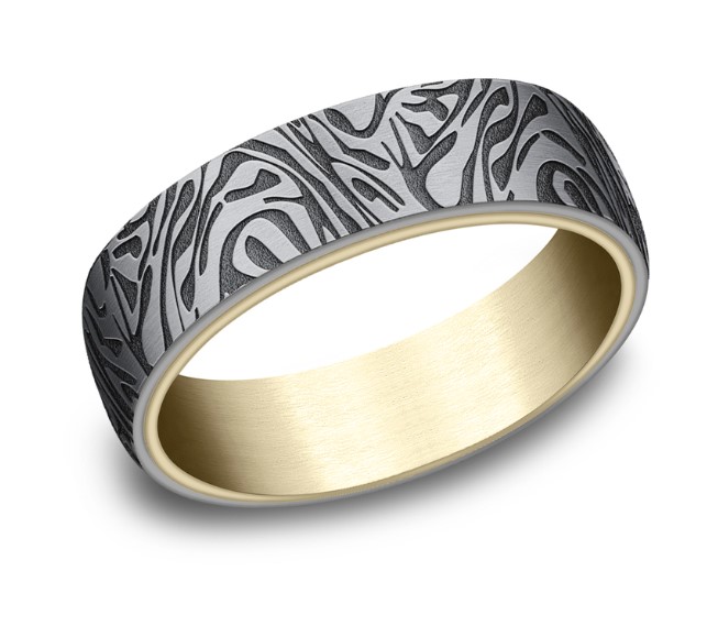 Tantalum And 14Kt Yellow Gold 6.5mm Comfort Fit Band Sz10