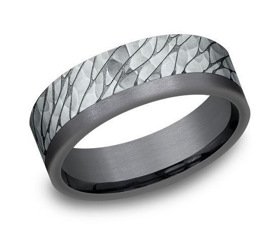 Tantalum And 14Kt White Gold Comfort Fit Pebble Design Band Sz10