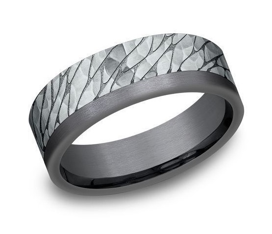 Tantalum And White Gold Comfort Fit Pebble Design Band
