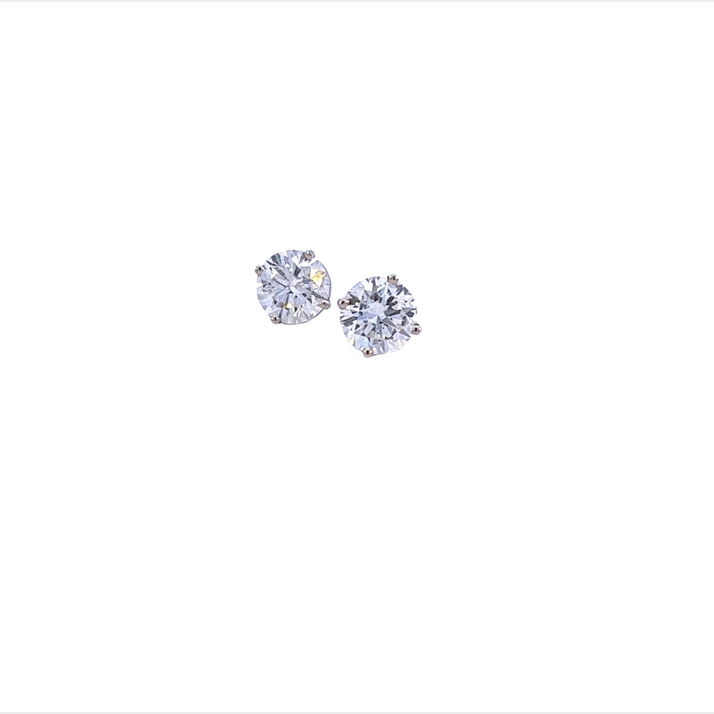 14Kt White Gold Round Brilliant Cut Diamond Four Prong Stud Earrings 2.01cttw