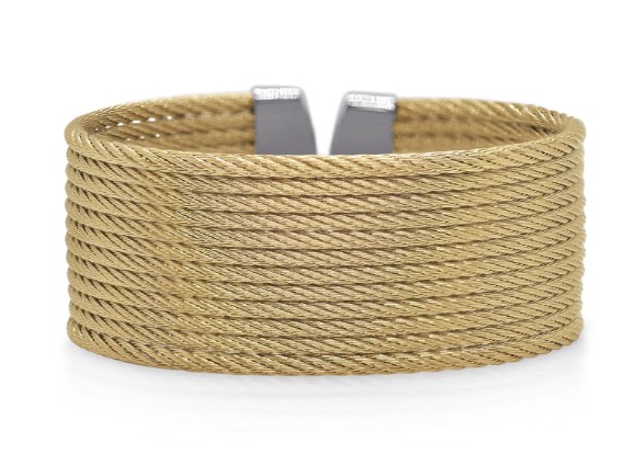 Stainless Steel Yellow Nautical Cable Twelve Row Cuff Bracelet