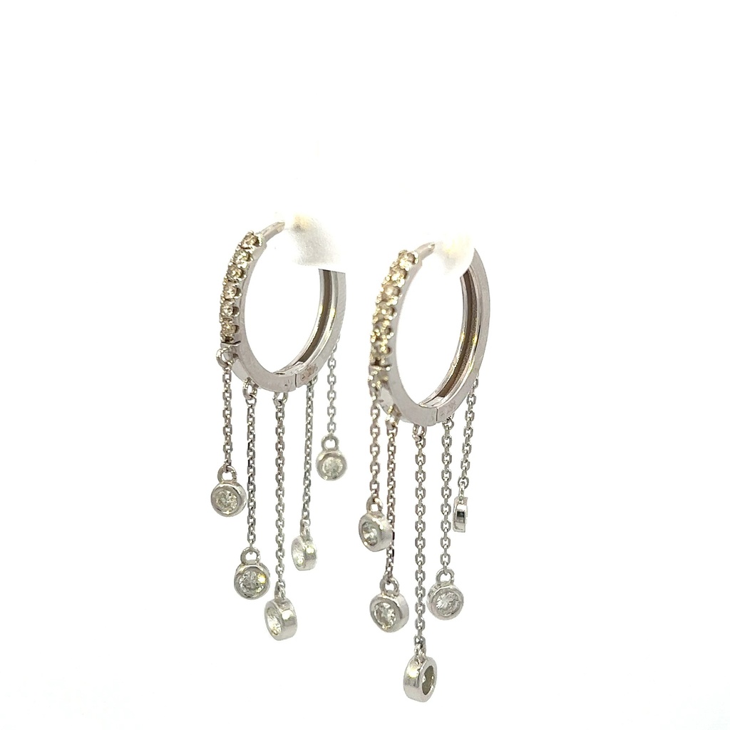 White Gold Diamond Hoop Dangle Earrings 0.88cttw