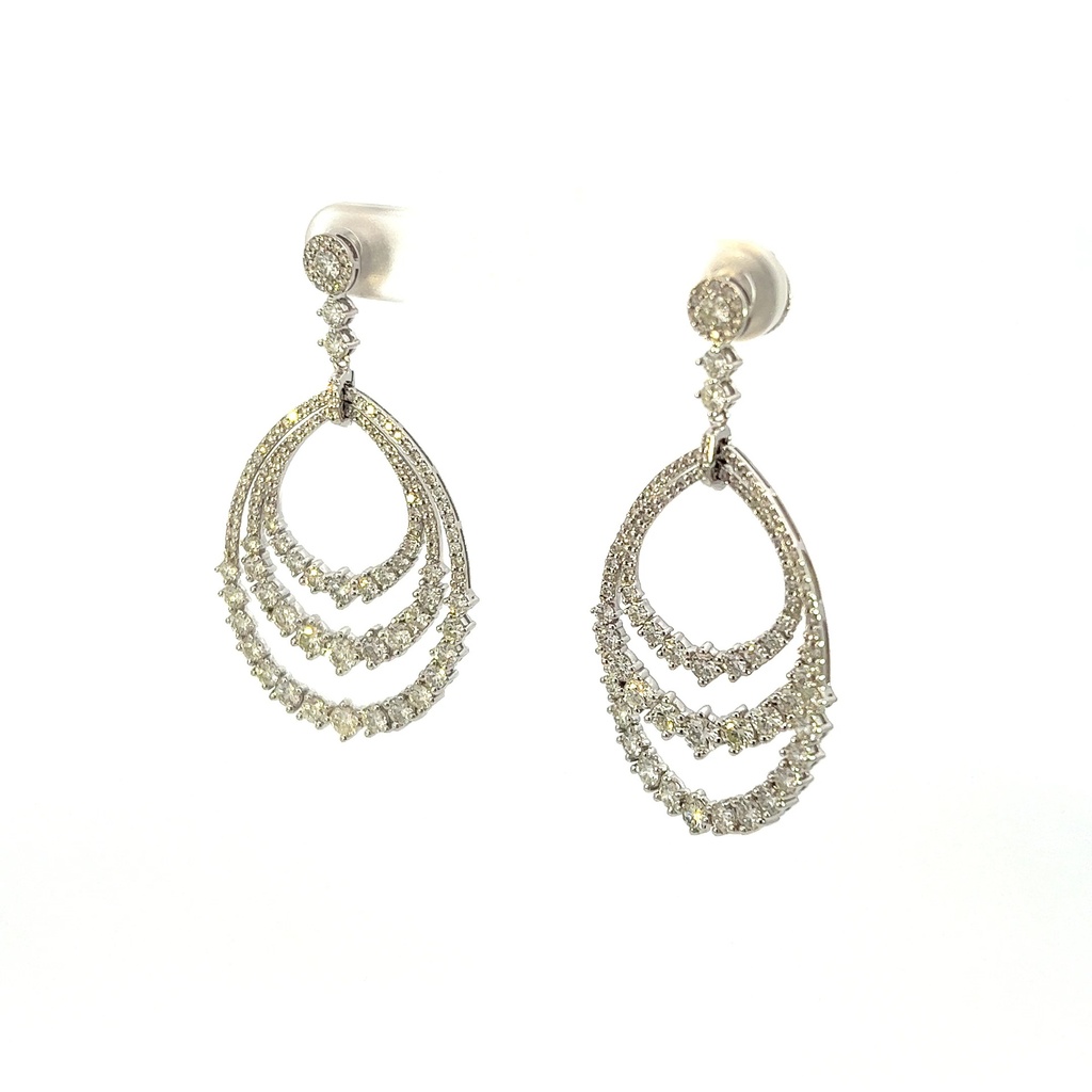 White Gold Diamond Three Row Drop Earrings 4.29cttw