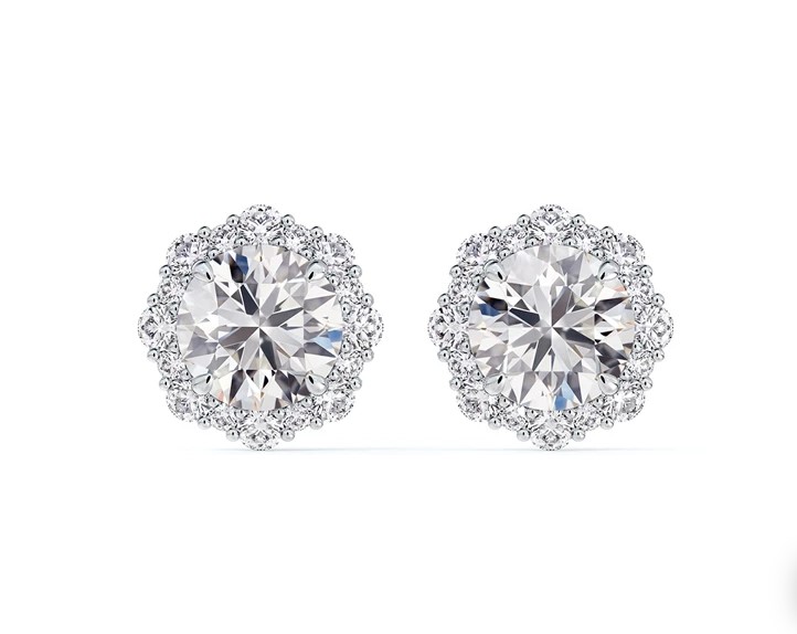 White Gold Floral Halo Diamond Stud Earrings 1.21cttw