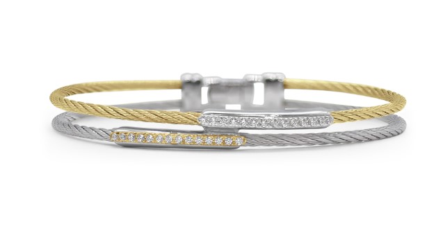 White Gold Yellow And Grey Nautical Cable Diamond Bar Bracelet 0.23cttw