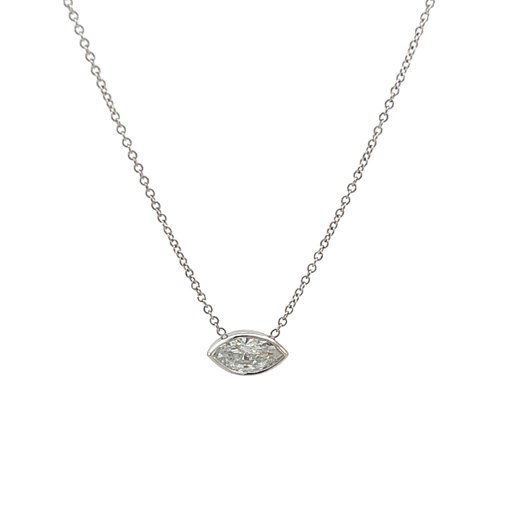 14Kt White Gold Bezel Necklace With A Marquise Diamond Weighing 0.55ct