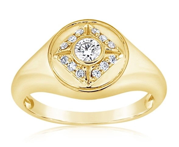 Yellow Gold Diamond Icon Signet Ring 0.22cttw
