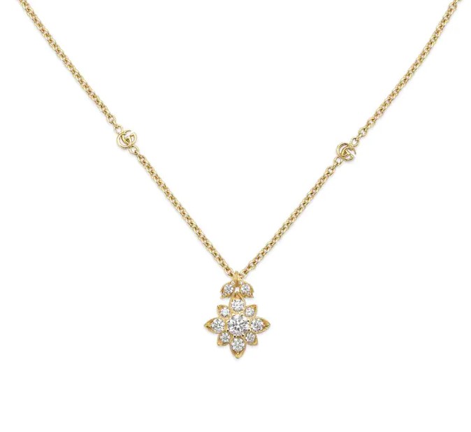 Yellow Gold Diamond Gucci Flora Necklace 0.91cttw
