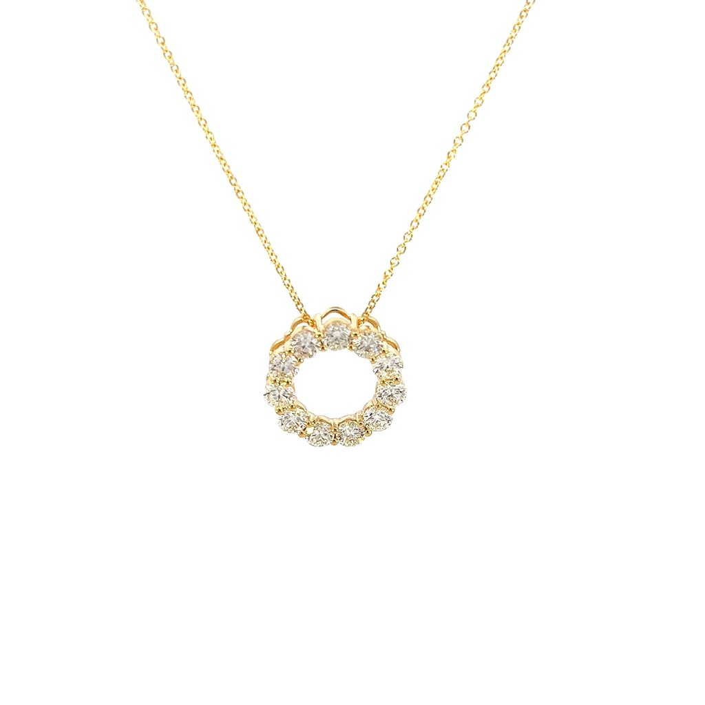Yellow Gold Diamond Circle Pendant Necklace 2.00cttw