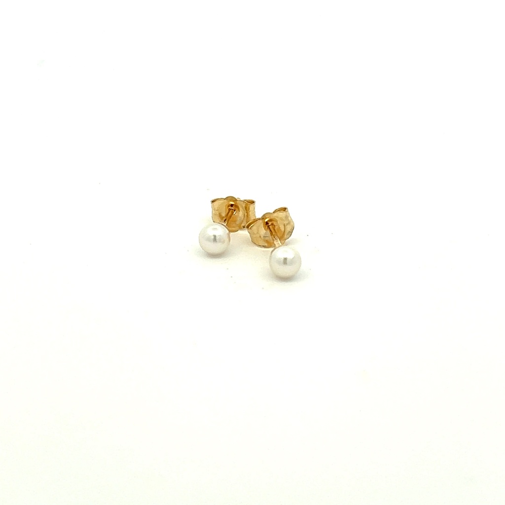 [4CPE] Yellow Gold 4mm Pearl Stud Earrings