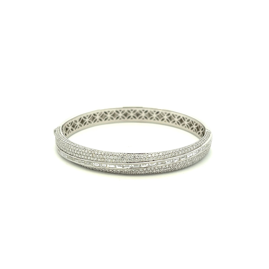 White Gold Bangle Bracelet With Baguette 1.48ct And Round Diamonds 2.31ct