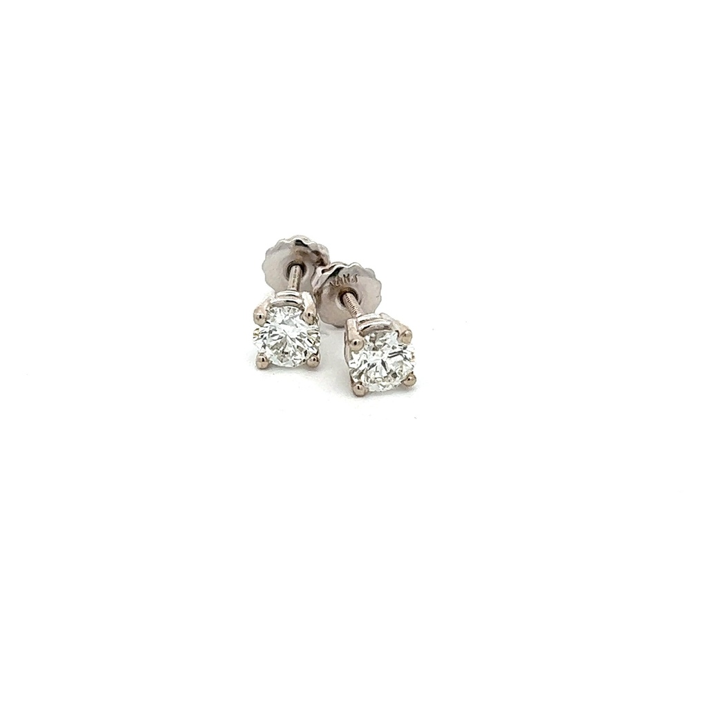 Round Brilliant Cut Diamond Studs 1.07cttw H/VS-SI 14Kt White Gold Basket Set Screwbacks