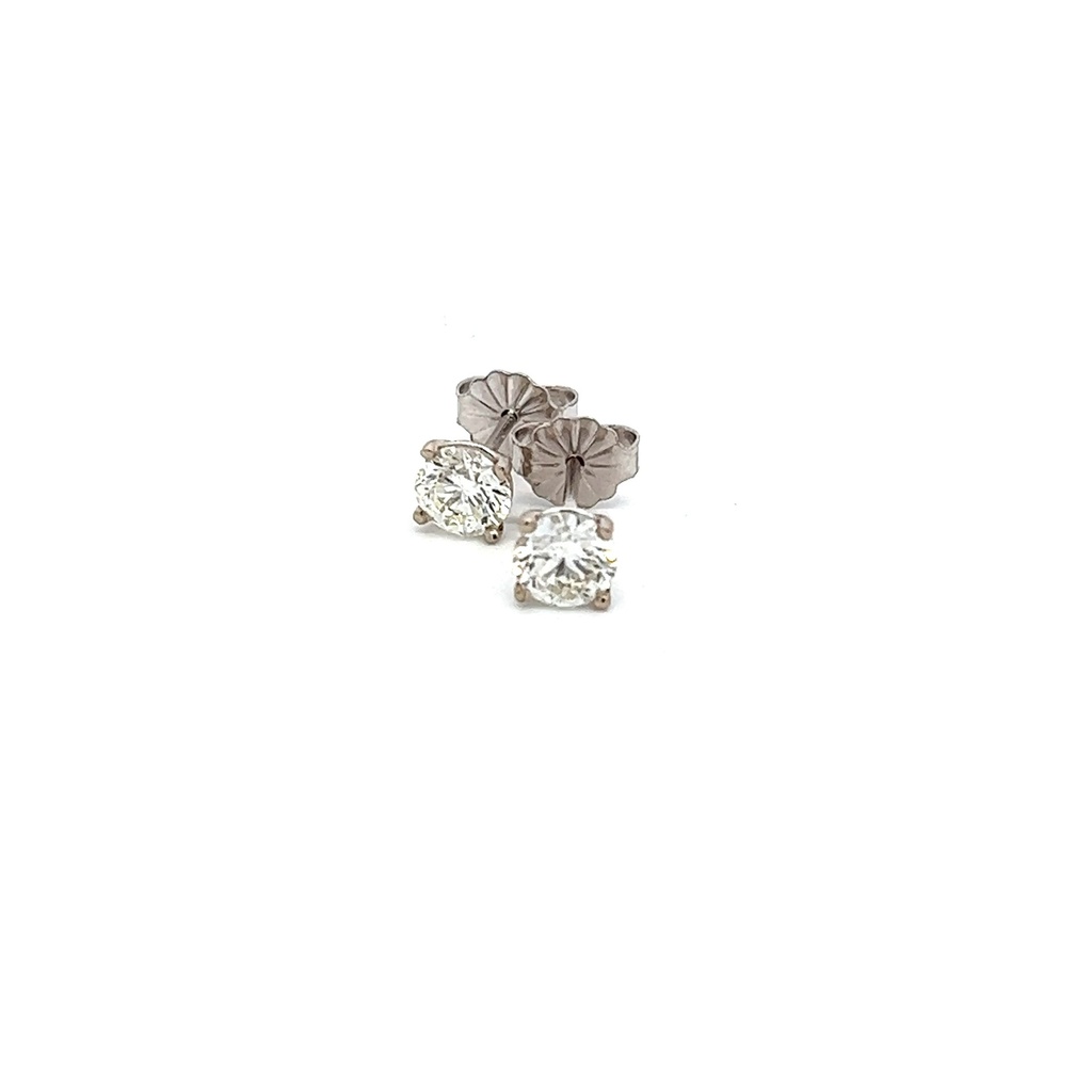White Gold Four Prong Stud Earrings With Round Diamonds Weighing 1.00cttw