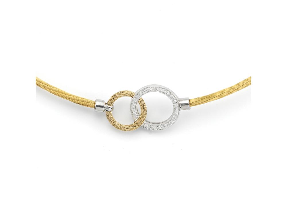 White Gold Yellow Nautical Cable Interlocking Pendant Necklace With Round Diamonds Weighing 0.19cttw
