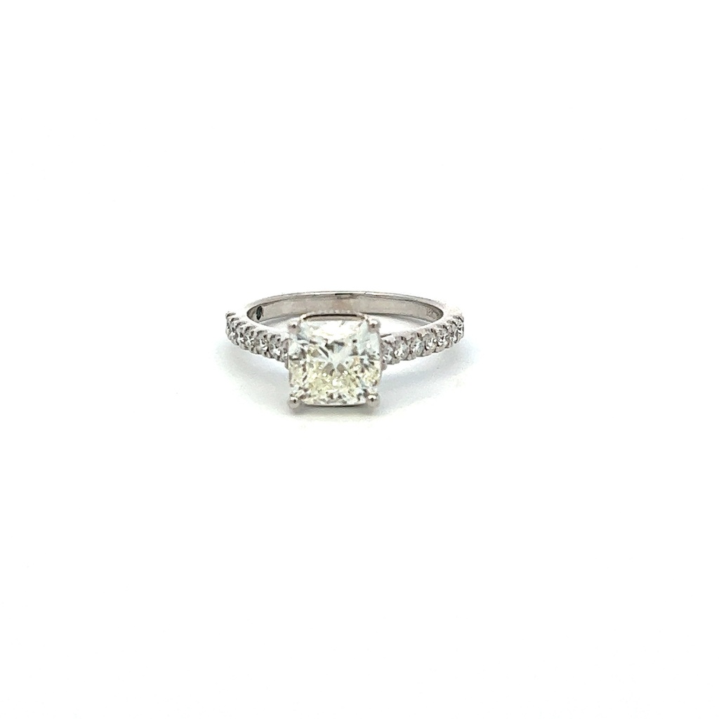White Gold Ring With A Cushion Center Diamond Weighing 2.23ct And A Hidden Halo And Diamond Band Weighing 0.33ct