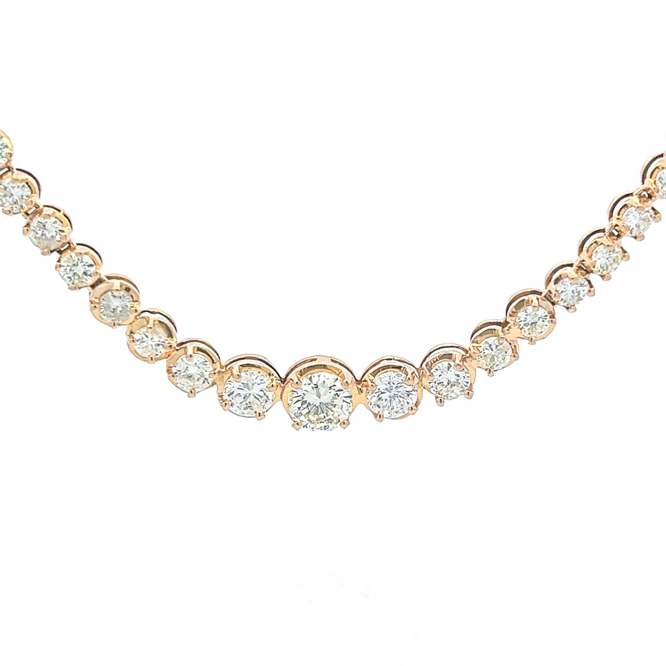 [17.00] Yellow Gold Graduated Riviera Necklace With Round Diamonds Weighing 17.00cttw