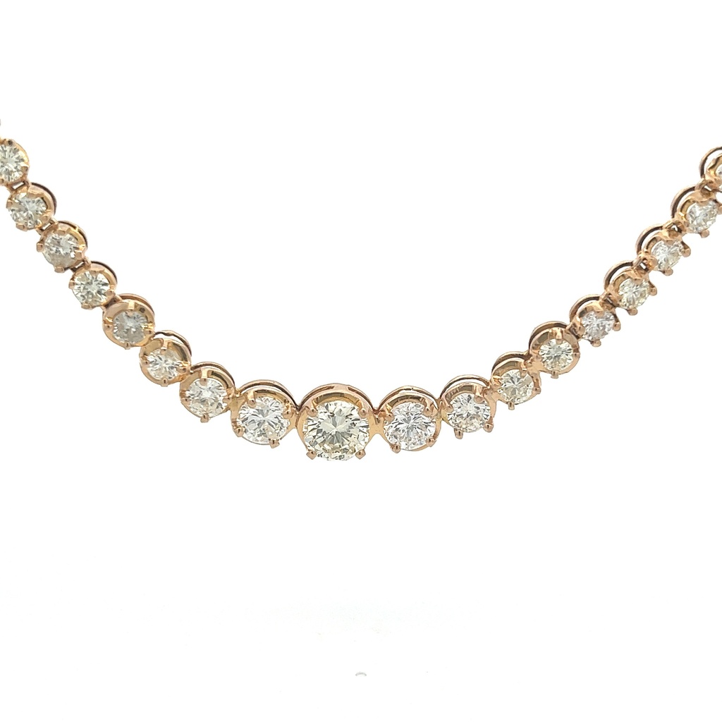 Yellow Gold Graduated Riviera Necklace With Round Diamonds Weighing 17.00cttw