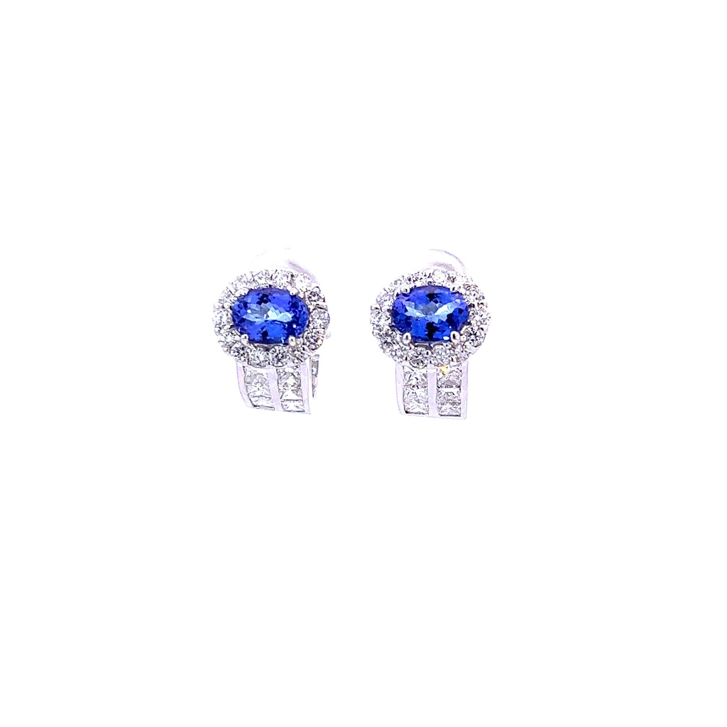 White Gold Earrings With Oval Tanzanites Weighing 2.10ct Round Diamonds Weighing 1.40ct And Princess Cut Diamonds Weighing 1.80ct