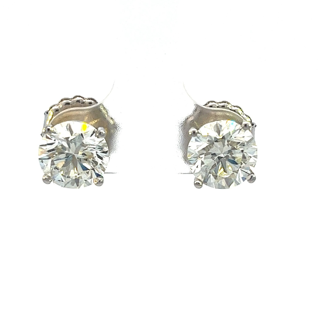 White Gold Four Prong Stud Earrings With Round Diamonds Weighing 4.00cttw