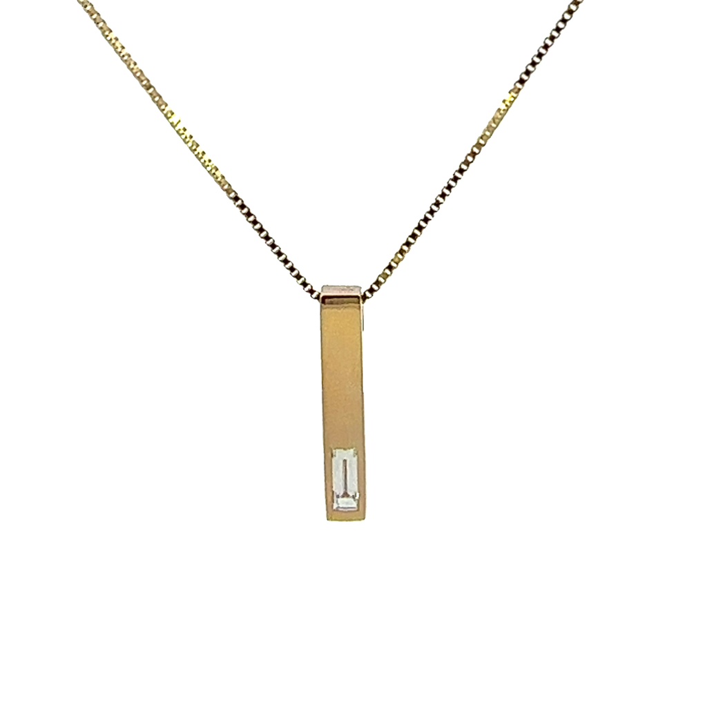 Bar Necklace With A Baguette Diamond Weighing 0.17ct In 14Kt Yellow Gold