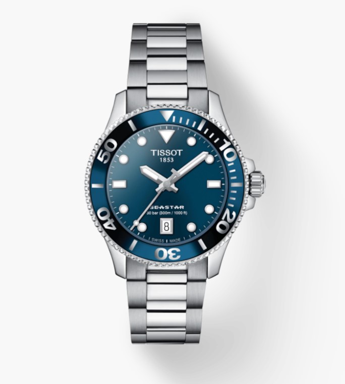 36mm Blue Dial Seastar Watch With A Stainless Steel Bracelet
