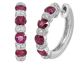 [E6232-R] White Gold Hinged Hoop Earrings With Rubies Weighing 1.04ct And Diamonds Weighing 0.26ct