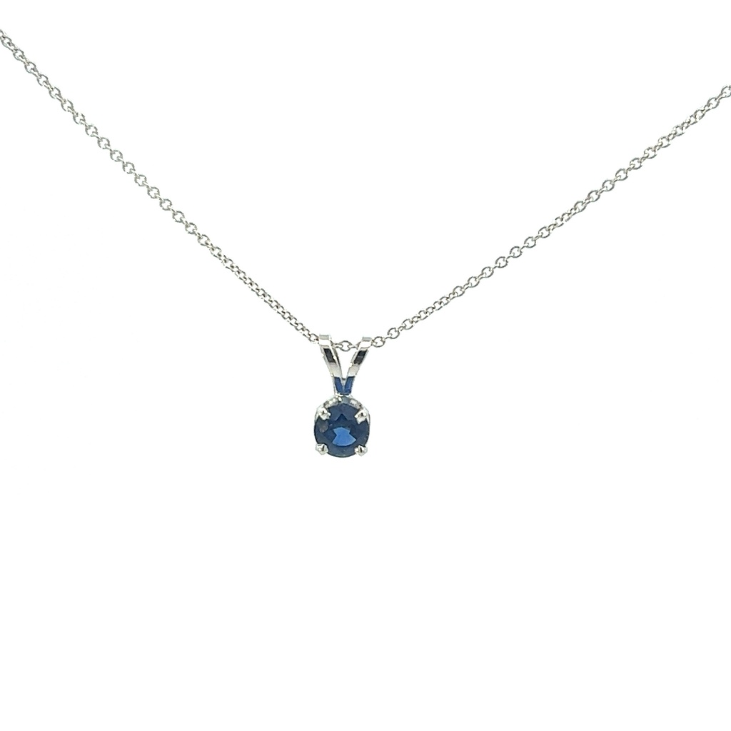 White Gold Pendant Necklace With A Round Sapphire Weighing 0.90cttw