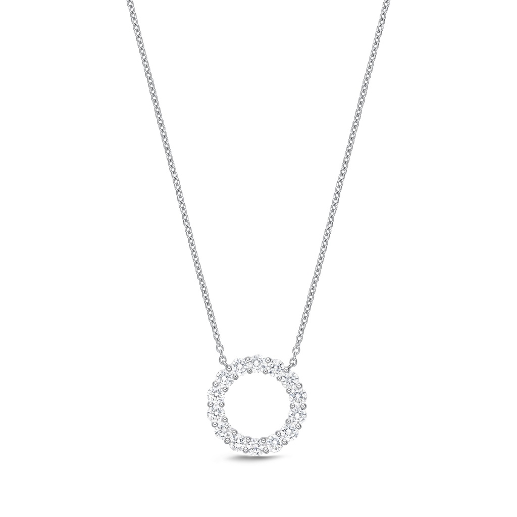 White Gold Open Circle Pendant Necklace With Round Diamonds Weighing 1.04cttw