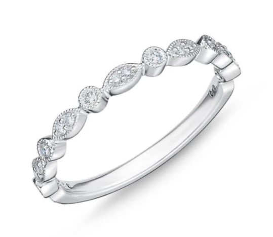 White Gold Round And Marquise Illusion Band With Round Diamonds Weighing 0.15cttw