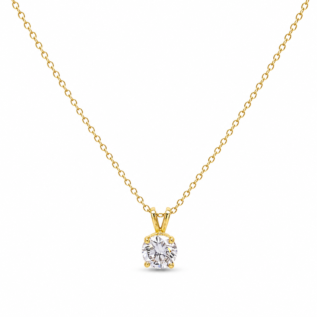 [S02310] Yellow Gold Pendant Necklace With A Round Diamond Weighing 1.14cttw