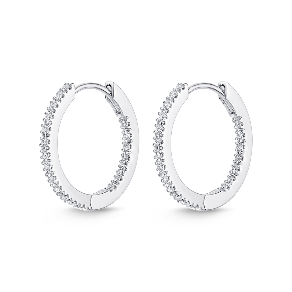 White Gold Oval Hoop Earrings With Round Diamonds Weighing 0.34cttw