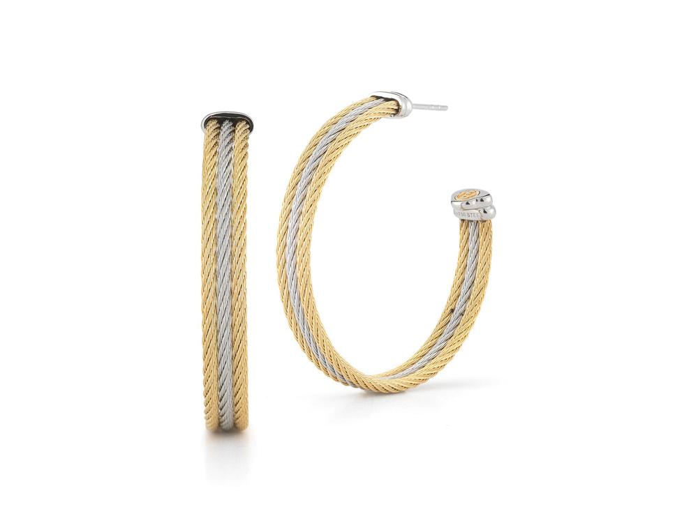White Gold Yellow And Grey Nautical Cable Hoop Earrings