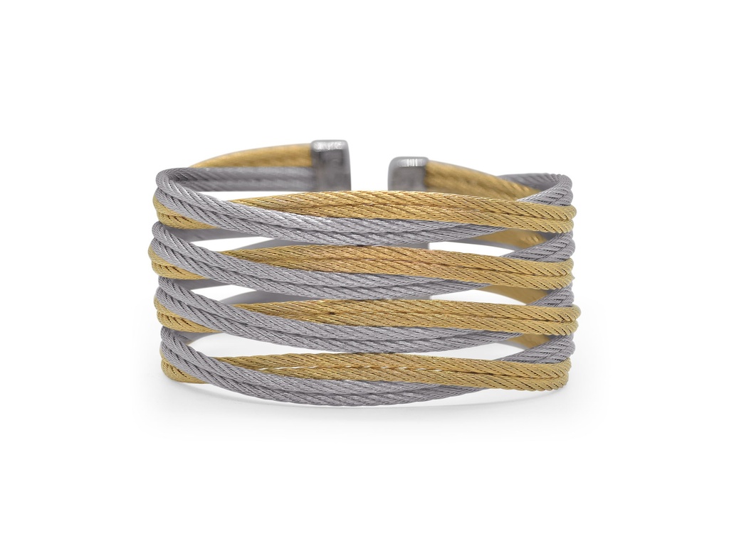 Stainless Steel Yellow And Grey Nautical Cable Entwine Cuff Bracelet