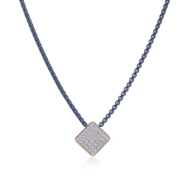 White Gold Blueberry Chain Necklace With A Square Diamond Station Weighing 0.30cttw