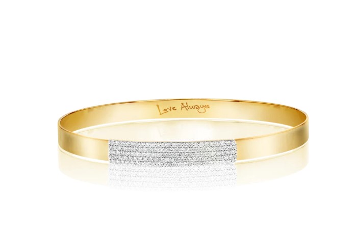 14Kt Yellow Gold Love Always Small Strap Bracelet With Round Diamonds Weighing 0.71cttw