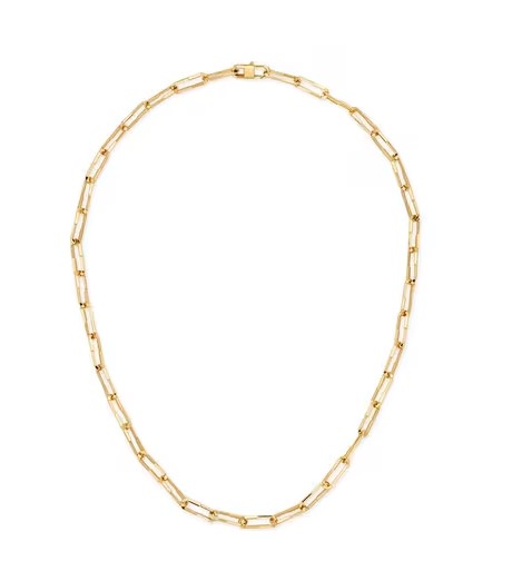 18Kt Yellow Gold Paperclip Chain Link To Love Necklace 17"
