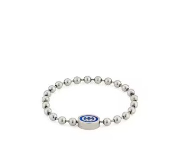 Sterling Silver Interlocking BB Blue Enamel Boule Chain Bracelet 7.5"