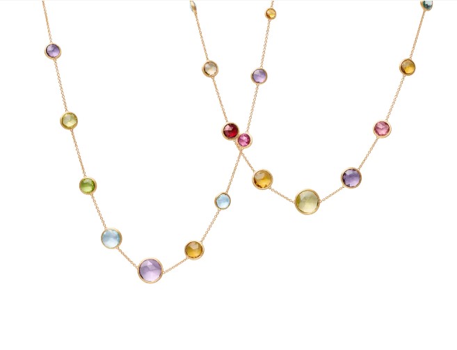 18Kt Yellow Gold Jaipur Necklace With Multi Colored Gemstones 36"