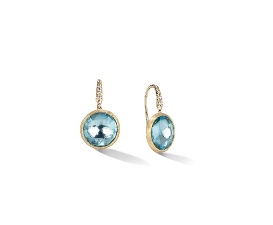 18Kt Yellow Gold Jaipur Drop Earrings With A Topaz And 6 Round Diamonds Weighing 0.05cttw