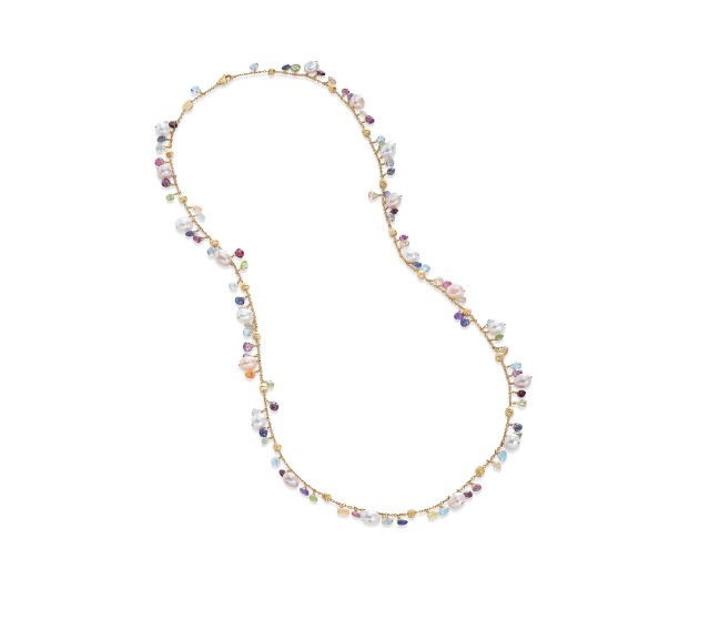 18Kt Yellow Gold Paradise Necklace With Mixed Gemstones And Pearls 29.13"