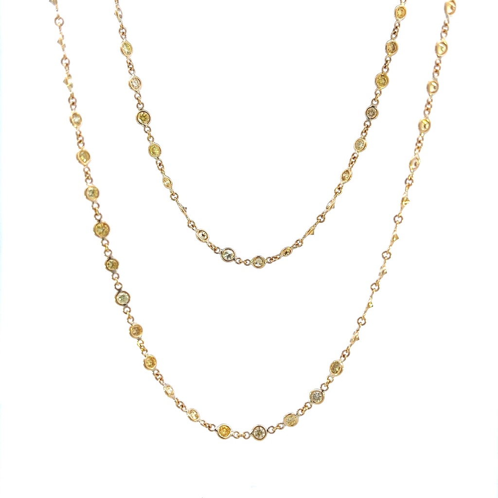 18Kt Yellow Gold Diamond By The Inch Necklace With 69 Round Yellow Diamonds Weighing 5.18cttw YLW/VS2-SI1