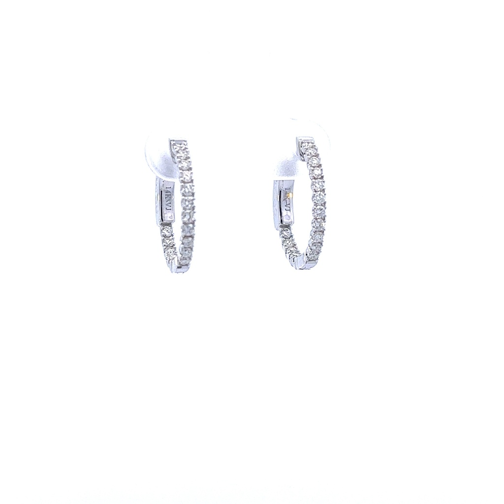 14Kt White Gold In/Out Hoop Earrings With 32 Round Diamonds Weighing 0.50cttw