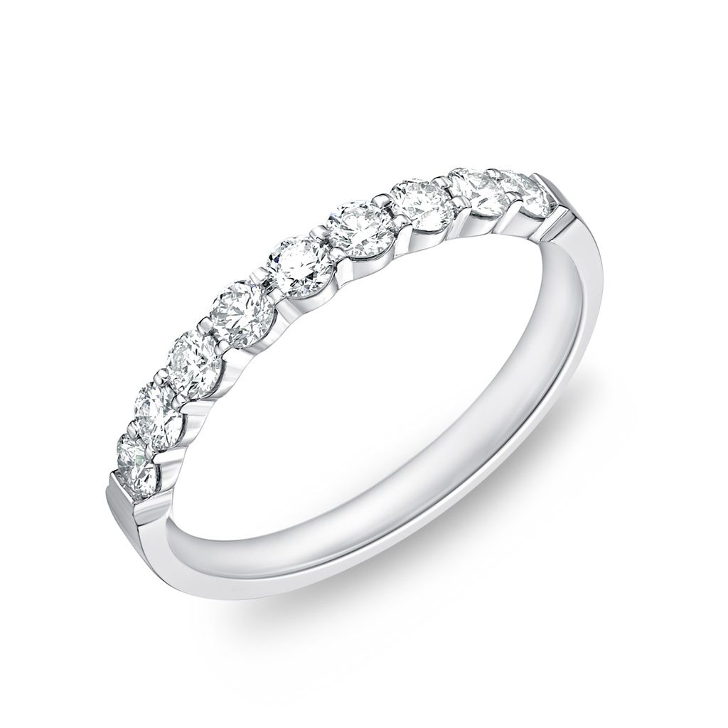 18Kt White Gold Petite Prong Band With 9 Round Diamonds Weighing 0.52cttw